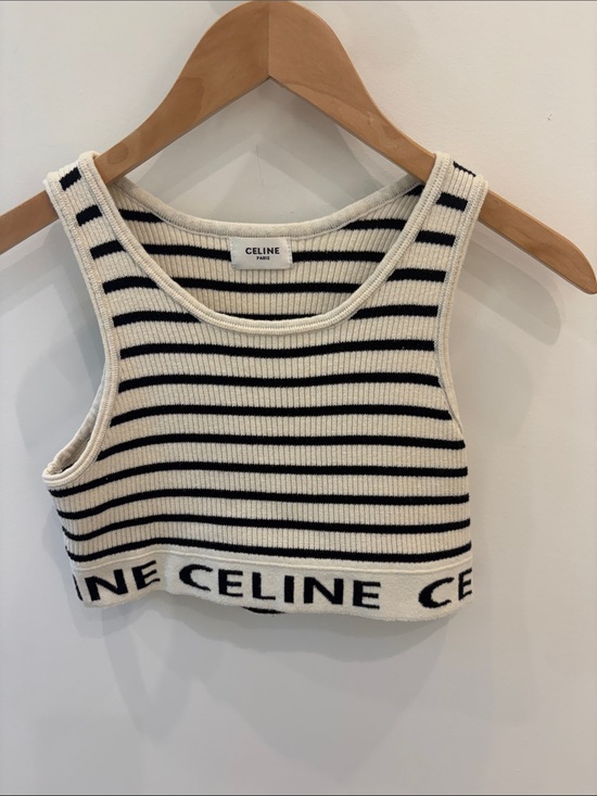 Celine Tops - Celine Ribbed Striped Crop Tank in Ivory and Black